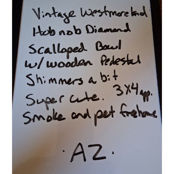 Vintage White Scalloped Milk Glass Compote Dish With Wooden Base - Picture 7 of 7